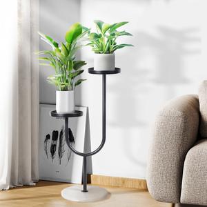 U-Shaped Plant Stand Indoor, Quartz Stone Base Indoor Outdoor Metal Tall Plant Stand, Balcony Iron Rustproof Pot Rack, 2 Potted Corner Plant Stands,Living Room Decor Plant Rack (Black)