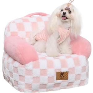KSIIA Cat Bed Waterproof Cat Couch with Armrests Puppy Bed for Small Dogs Supportive Pet Couch Cute Pet Sofa with Removable Machine Washable Cover & Anti-Slip Bottom, 18 x 14 in, Pink