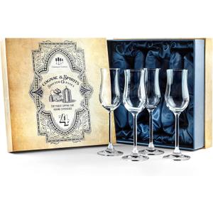 GLASSIQUE CADEAU Cognac, Brandy, Drink Cooler  and Dessert Wine Snifter Glasses | Set of 4 Small Tasting Tulip Copitas for Sipping Spirits, Madeira, After Dinner Drinks