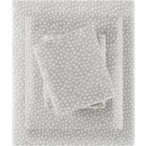 True North by Sleep Philosophy Cozy Flannel Warm 100% Cotton Sheet - Novelty Print Animals Stars Cute Ultra Soft Cold Weather Bedding Set, Full, Grey Dots 4 Piece