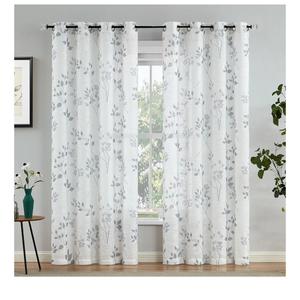 Beauoop Floral Linen Semi Sheer Curtains 84 Inches Long 2 Panels for Living Room Bedroom Grey Farmhouse Flower Patterned Light Filtering Textured Grommet Top Window Treatments Drapes, 50x84 2 Set