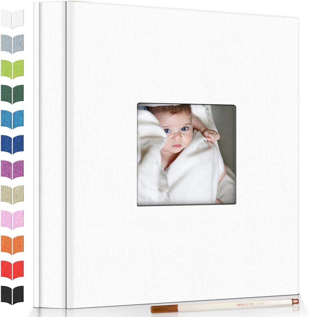 Artfeel Photo Album Self Adhesive Scrapbook Album for 3x5 4x6 5x7 8x10 Pictures,40 Pages Linen Cover with Display Window DIY Photo Book,Ideal Gifts for Family Travel Wedding Baby