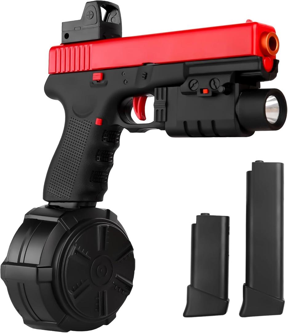 Gel Toy Electric X2 80 Ft,120+ FPS Electric Full Auto Gel Outdoor Games Easter Toy with Drum Magazine and Goggles, Ages 14+ Years,Red