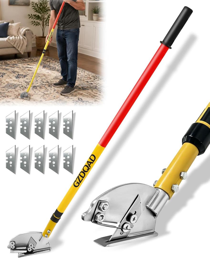 Long Handle Carpet Cutter Tool, Heavy Duty Stand Up Roller Carpet Cutteing, 43"-77"