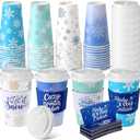 Jingmore 48 Pack 16 oz Christmas Disposable Coffee Cups with Lids and Sleeves Christmas Paper Hot Cups Xmas Party Beverage Tea Drinking Favors for Hot Cocoa, Xmas Holiday Supplies(Snowflake,Blue)