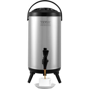 VEVOR Stainless Steel Insulated Beverage Dispenser, 2.4 Gallon 9.2 Liter, Thermal Hot and Cold Drink Server Dispenser with Spigot Handle, Food-grade for Hot Tea Coffee Water Restaurant Drink Shop