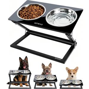 Elevated Dog Bowls, Adjustable Raised Dog Bowl Stand with 2 Stainless Steel Food Bowls 20Tilted Water Bowls for Small Sized Dogs and Cats (Black, Small)