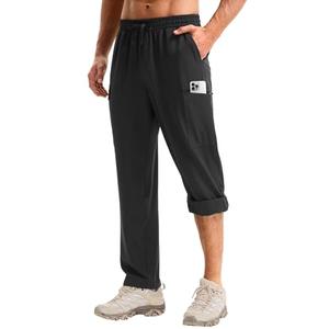 baleaf Men's Hiking Pants Water Resistant Convertible Cargo Capri Roll Up Capri UPF50+ Zipper Pockets Clothing Travel, Black, S