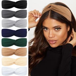 AHONEY 8 Pack Headbands for Women, Stretchy Non Slip Soft Cloth Hair Bands for Workout, Yoga, Skincare, 90s Hair Accessories (Neutral)