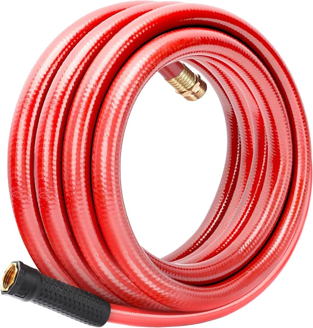 Solution4Patio Leader Red Garden Hose 3/4 in. x 25 ft. -Heavy Duty Durable Flexible Lightweight Water Pipe -Brass Aluminum Ends for Household & Commercial -Kink Free, No Leaking, Male/Female Fittings