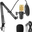 GUHUS Professional Condenser Microphone Kit, with Boom Arm Stand Pop Filter Shock Mount Mute USB Microphone for Podcast Recording Video Gaming Singing Streaming YouTube