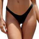 Aqua Eve Women Cheeky Bikini Bottom Brazilian High Cut Swim Bottom Low Rise Bathing Suit Bottom (Black, S)