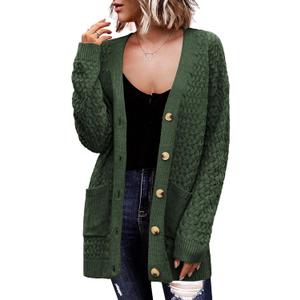 Zeagoo Womens 2024 Long Sleeve Chunky Cable Knit Fall Cardigans Sweaters Button Down Open Front Outerwear with Pockets Army Green XX-Large