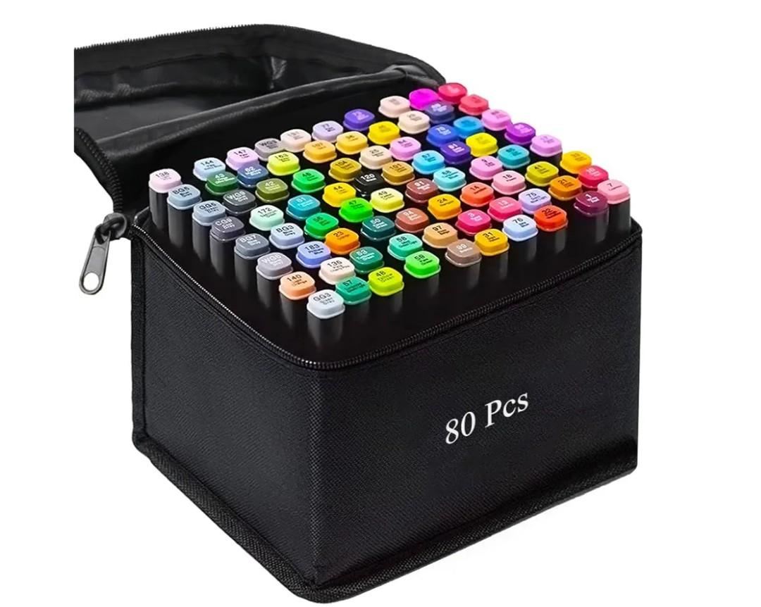 Alcohol Markers 80 Colors with Base Support, Drawing Art Markers Perfect for Students Kids and Adults Comics Sketching Illustration Artistic Creation Gift