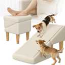 Split Ottoman Dog Ramp, 23-Degree Puppy Ramps for Small Dogs, Solid Wood Anti-Slip Dog Ramp for Couch, Includes Removable Anti-Slip Mat and Seat Cushion, for Small and Injured Dogs & Cats