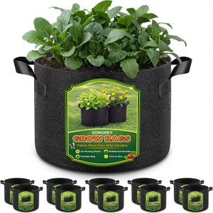 Songrey 10-Pack 5 Gallon Grow Bags, Thickened Nonwoven Fabric Pots with Handles, Heavy Duty Garden Planter for Tomato, Vegetables and Flower