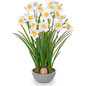 Artificial Flowers in Pot 16" Fuax Daffodil Potted Flowers Plant Decor Room Farmhouse Fake White Flower Plants Centerpieces Desktop Spring Summer Flowers Home Decor Indoor for Living Room Kitchen