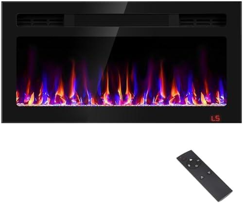 31 Inch Electric Fireplace Recessed and Wall Mounted, Fireplace Heater and Linear Fireplace, Ultra-Thin Electric Fireplace, Low Noise, with Timer, Remote Control, Adjustable 12 Flame Color, 750/1500W