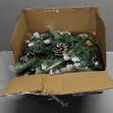 Jin&Bao 9FT Christmas Garland with Lights, 100 LED Prelit Green Snowy Pine Garland Christmas Decorations with Timer Function, 3AA Battery Operated Xmas Garland Fireplace Door Stairs Outdoor