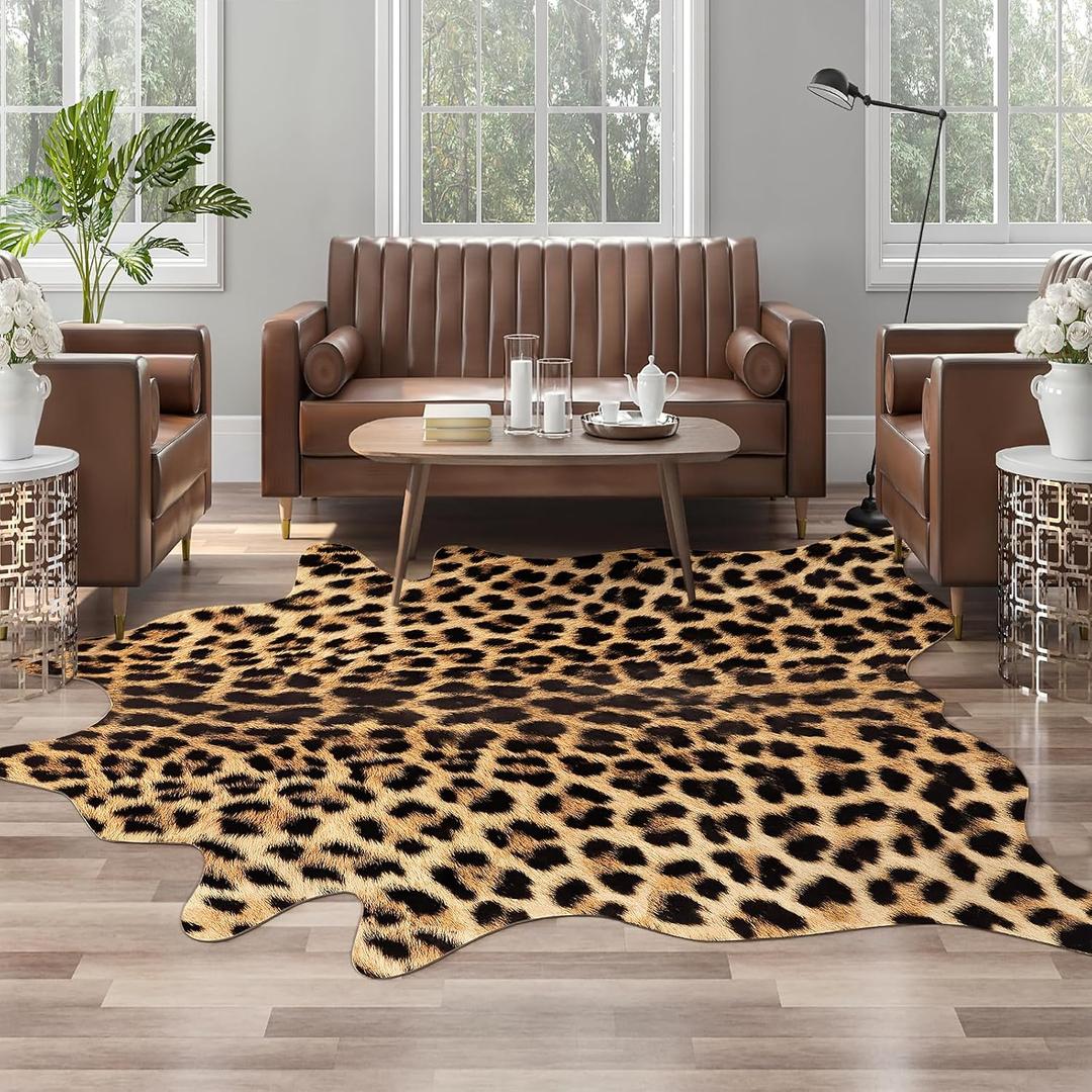 AROGAN Premium Leopard Print Rug 8x10 Feet, Machine Washable Faux Fur Cheetah Rug, Non-Slip Animal Print Hide Leopard Skin Area Rug for Bedroom Living Room Home Decor