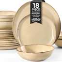 Herogo Stoneware Dinnerware Sets for 6, 18pcs Irregular Handmade Dinner Dish Set, Plates and Bowls Dishware for Kitchen Dining, Microwave & Dishwasher Safe, Cream Khaki