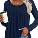 OQQ Women Tops Off The Shoulder Long Sleeve Tunics Casual Shirts Navy Blue M
