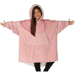 THE COMFY Original Jr | Oversized Sherpa Fleece Wearable Blanket for Kids with Hood & Pocket | Seen on Shark Tank (Blush)
