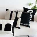 Black Cream Boho Chunky Tufted Pillow Cover, Neutral Decorative Square Throw Pillow Case, Geometric Woven Modern Sham for Bed Couch Living Room, 18x18 inches, 1PCS