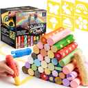 JOYIN 36PCS Washable Sidewalk Chalk Set for Kids - Glitter & Tie Dye Outdoor Chalk, Non-Toxic Colored Chalk with Mess-Free Holders & Drawing Stencils, Spring Easter Gifts for Toddlers
