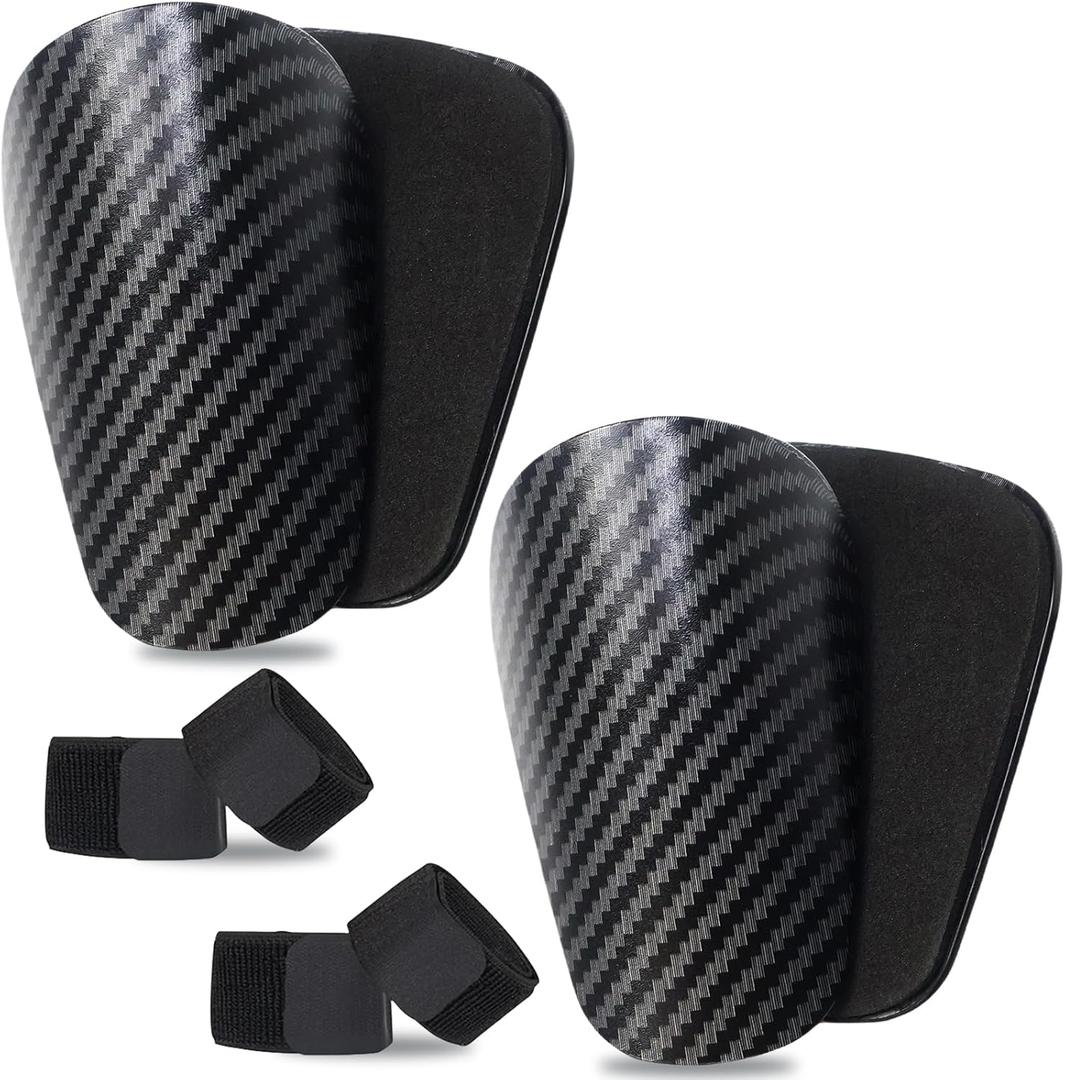 Mini Shin Guards Soccer-2 Pairs Small shin Guards and 2 Pairs Strap Shin Fixed Straps for 4-6,Match Equipment Protective Tiny shinguards Soccer (Carbon Pattern)