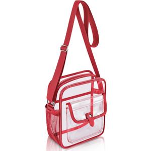 SPODEARS Clear Crossbody Bag for Stadium Events & Concerts - Adjustable Shoulder Strap Purse with 1 Bottle Holder (Medium, Red)