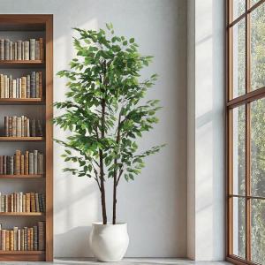 7.22ft Ficus Artificial Trees, Lifelike Faux Tree, Green Lush Fake Ficus Tree Artificial Plants for Office Home Living Room Indoor Outdoor Modern Decor, Perfect Housewarming Gift