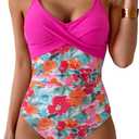 B2prity Women's One Piece Swimsuits Tummy Control Front Cross Bathing Suits Tie Back Slimming V Neck Swimwear, Medium