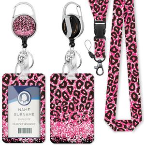 Gctriki Leopard ID Badge Holder with Breakaway Lanyard for Keys and Name Tags, Cute Retractable Reel, Teacher Lanyards Badges Card Holder, Nurse Workers Women Office Gifts, RELA469CA
