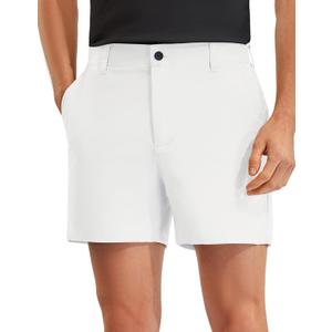 PULI Golf Shorts Men Relaxed Fit Stretch Dress Lightweight Casual Waterproof Travel Quick Dry Summer Shorts 5 Inch Inseam (White, 36)