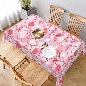 BETGINY Valentines Day Tablecloth 60 x 84 Inch Rectangle, Pink Love Hearts Table Cloth Romantic Valentine's Day Tablecloth Dust-Proof Wrinkle Resistant Rustic Tablecloth for Home Dining Room Party