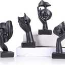 4 PCS Black Thinker Statue Set  Abstract Sculptures Home Decor for Bookshelf, Office, TV Stand Knick Knacks  See No Evil, Hear No Evil, Speak No Evil Figurines, Unique Gift for Women