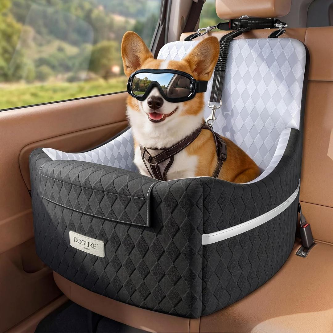 Doglike Dog Car Seat for Small Dogs Up to 35 lbs [2026 Ultimate Comfort & Safety], 5" Memory Foam Pet Booster Seats with Detachable Washable Cover, Dog Bed for Car with Puppy Travel Safety Belts, Grey