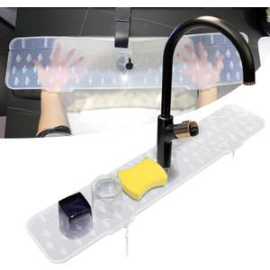 Gosmol Kitchen Faucet Sink Splash Guard Silicone Faucet Mat, XXL 30 inch Faucet Handle Drip Catcher Tray, Deflector Under The Faucet, Self Draining Slopes Design Keep Kitchen Bathroom Drying - Clear