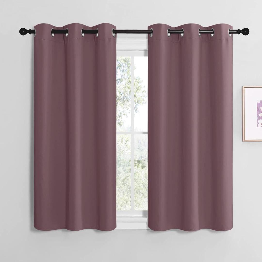 NICETOWN Dry Rose Room Darkening Curtains for Kitchen, Set of 2, 42 inches Wide by 48 inches Long, Window Treatment Thermal Insulated Solid Grommet Room Darkening Curtains/Drapes for Bedroom