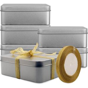Coobbar Empty Metal Tins Box with Lid,6 Pack Metal Tins Cans Storage Container for Treats, Gifts, Candle, Favors and Crafts, Silver(4.9 x 3.7 x 2.3 Inches)