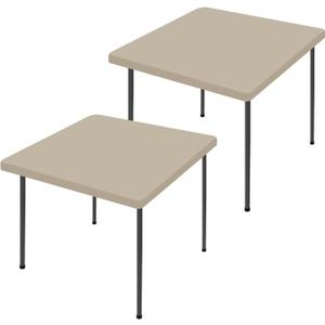Moosfor Spandex Picnic Table Cloth 2 Pack, Elastic Fitted Tablecloths for Square Tables, Stretch Washable Patio Table Cover for Outdoor, Camping, Banquet and Parties (Taupe, 34"x34")