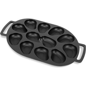 Oyster Grill Pan, Cast Iron Multi-Functional Grill Pan for Oysters and Scallop, Matt Enamel, 12 Cavities, for BBQ Seafood Party Outdoor Cooking