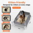 Stainless Steel Cat Litter Box, Odor Free Metal Litter Box with High Sides Lid, Open Top Low Entry Litter Pan Include Scoop Easy Cleaning Anti-Scratch Kitty Cat Box Anti-Urine Leakage, Non-Sticky