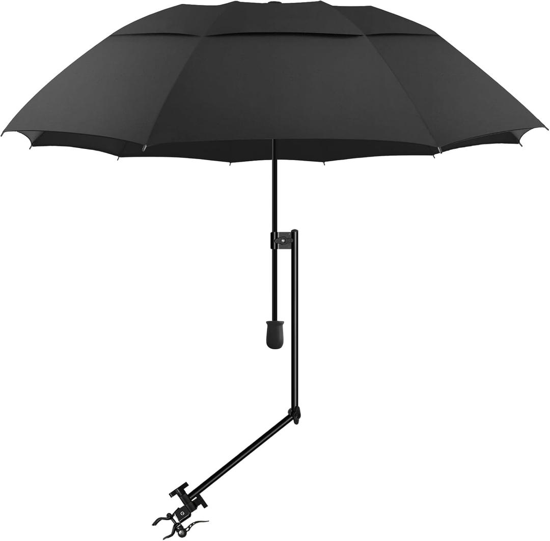 XLINGZA UPF 50+ Beach Umbrella with Adjustable Universal Clamp, Portable Golf Umbrella for Chair, Golf Cart, Stroller, Bleacher, Patio, Fishing, BBQ Parties (Double Layer/ Manual/ L Black)