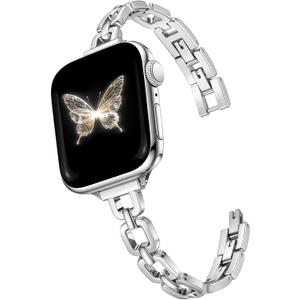 Newlibery Silver Slim Metal Band Women Compatible with Apple Watch 42mm(S3/2/1) 44/45/46/49mm Paperclip Link Chain Bracelet Adjustable Dressy Fancy Strap for iWatch Series 11 10 9 8 7 6 5 4 SE 3 2 1