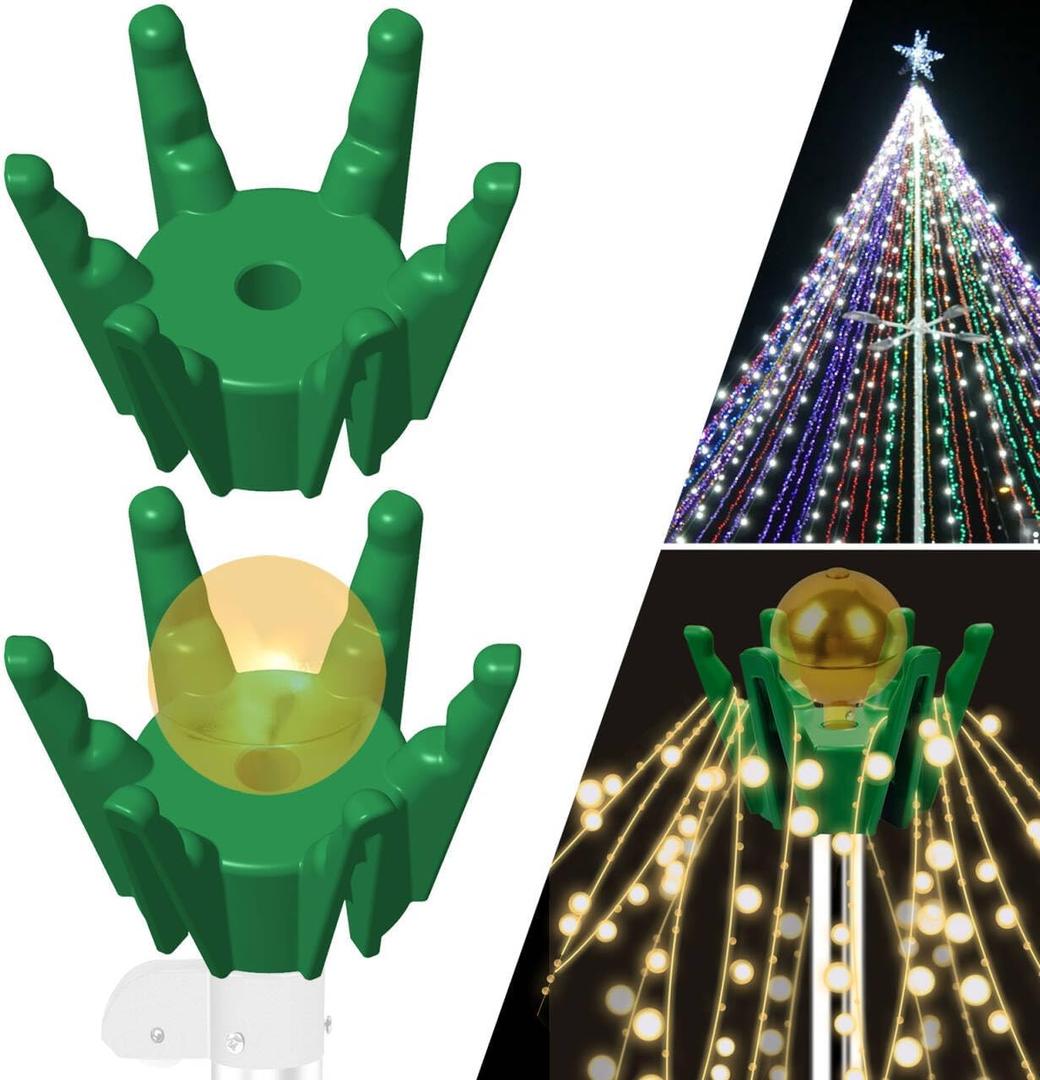 2PCS Christmas Tree Flag Pole Mega Topper Light Hook for Hanging Xmas Tree Lights-Outdoor Telescoping Flagpole Christmas Tree Light Kit for Hanging Patio Yard Party Decoration (Green)
