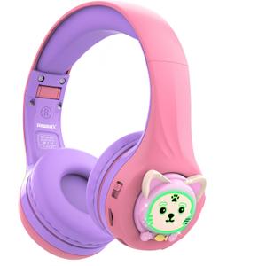 Riwbox CB-7S Kids Wireless Headphones,with Safe Volume Control 74/85/95dB,LED Glow Lights,50H Playtime,Bluetooth V5.3,Built-in Mic, TF Card Slot,for Travel/School/Phone/Laptop(Pink&Purple)