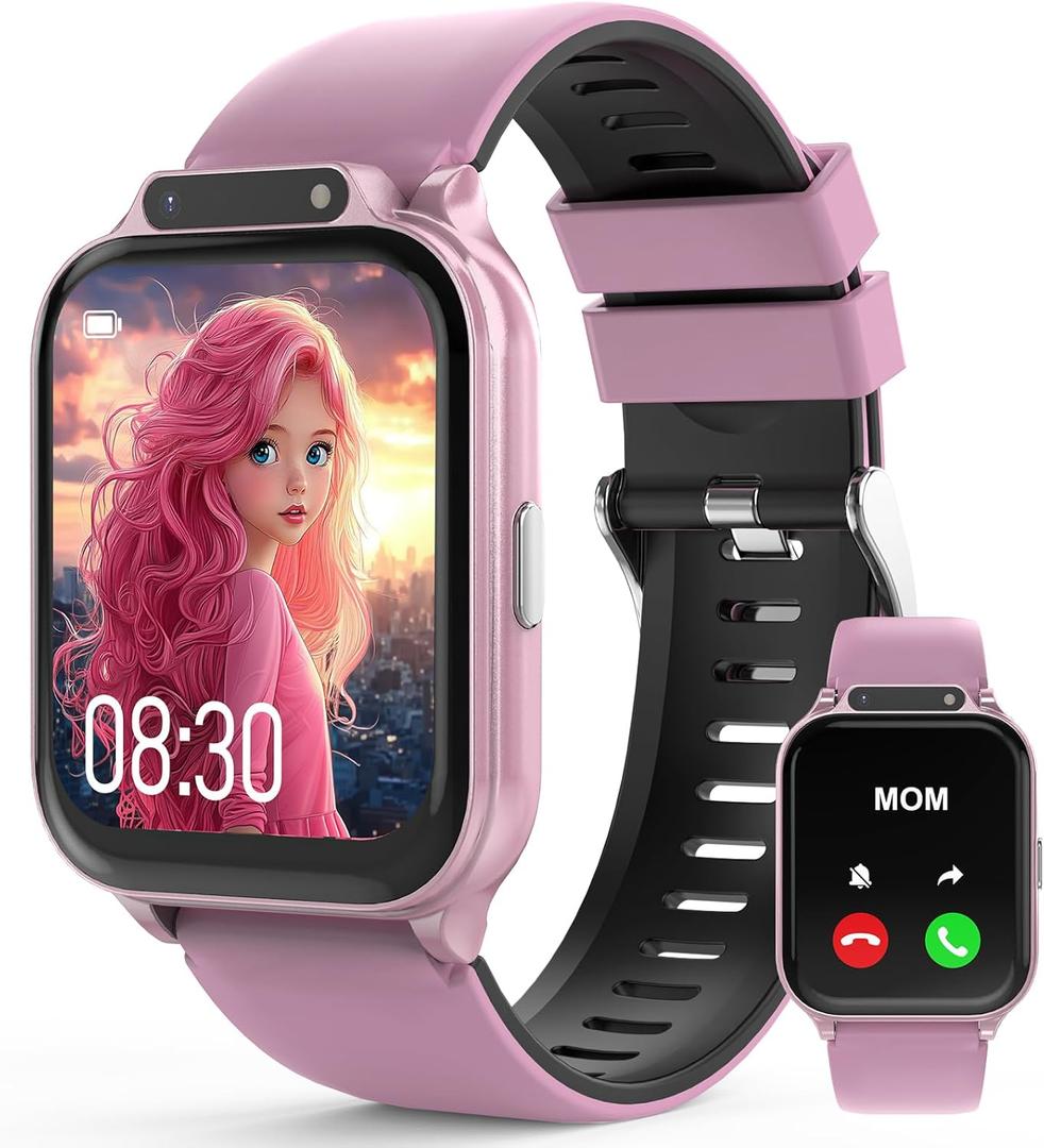 Smart Watch for Kids 1.85" with Fitness Tracker, Sleep Monitor, 22/100+ Sport Modes, DIY Dial, IP68 Waterproof, Step Counter, Heart Rate, Camera, with/Without APP, Gift for 3-12 Years Old Girls (Purplish Pink)