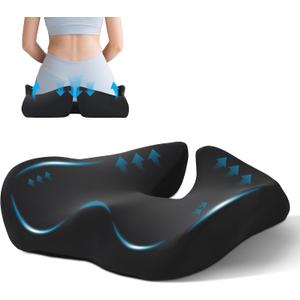 BRO Extra Large Orthopaedic Seat Cushion with Ice Silk Cover, Cooling Memory Foam, Ergonomic Seat Cushion, Coccyx Relief for Office Chair, Car and Wheelchair